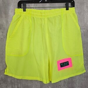 Vintage Neon Yellow Nylon Shorts CT-Club USA Large 80s 90s Swim Gym Bright